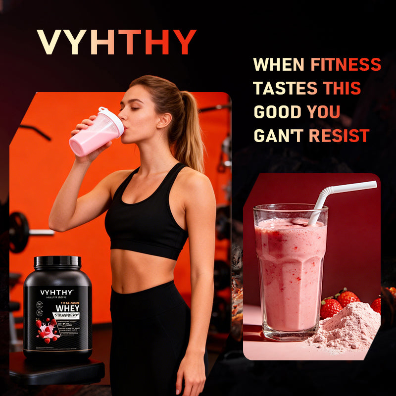 VYHTHY Strawberry Flavored Whey Protein Powder - 24g Protein per Serving - Suitable for pre- and Post-Workout Supplementation - Low Lactose, Gluten-Free, Natural Flavor (56 oz) - 52 Servings