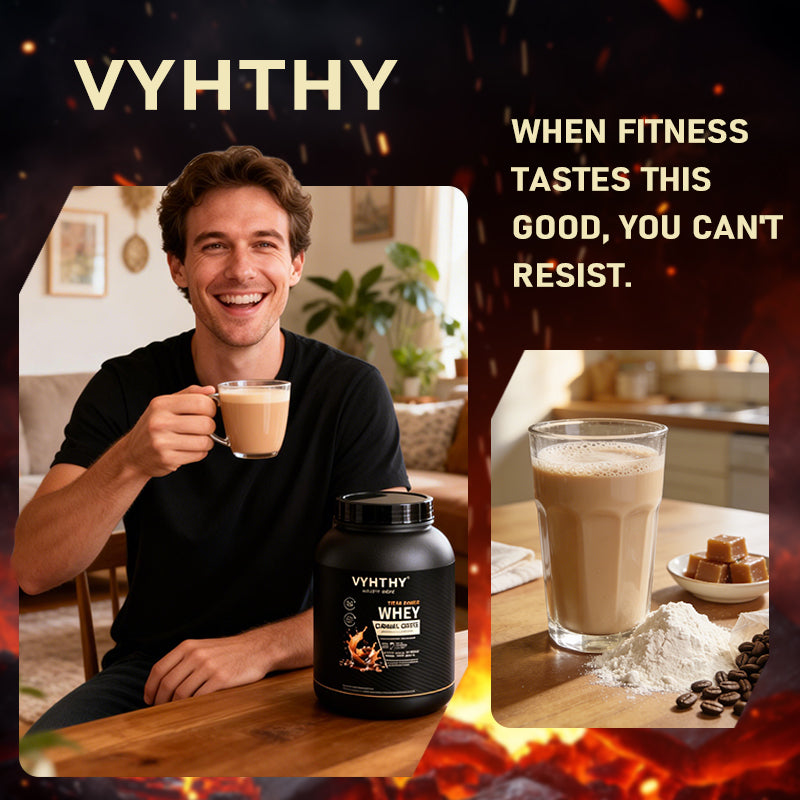 VYHTHY Caramel Coffee Flavored Whey Protein Powder - 24g Protein per Serving - Suitable for pre- and Post-Workout Supplementation - Low Lactose, Gluten-Free, Natural Flavor (36 oz) - 30 Servings
