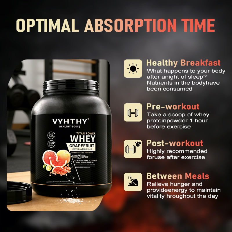 VYHTHY Grapefruit Flavored Flavored Whey Protein Powder - 24g Protein per Serving - Suitable for pre- and Post-Workout Supplementation - Low Lactose, Gluten-Free, Natural Flavor (56 oz) - 52 Servings