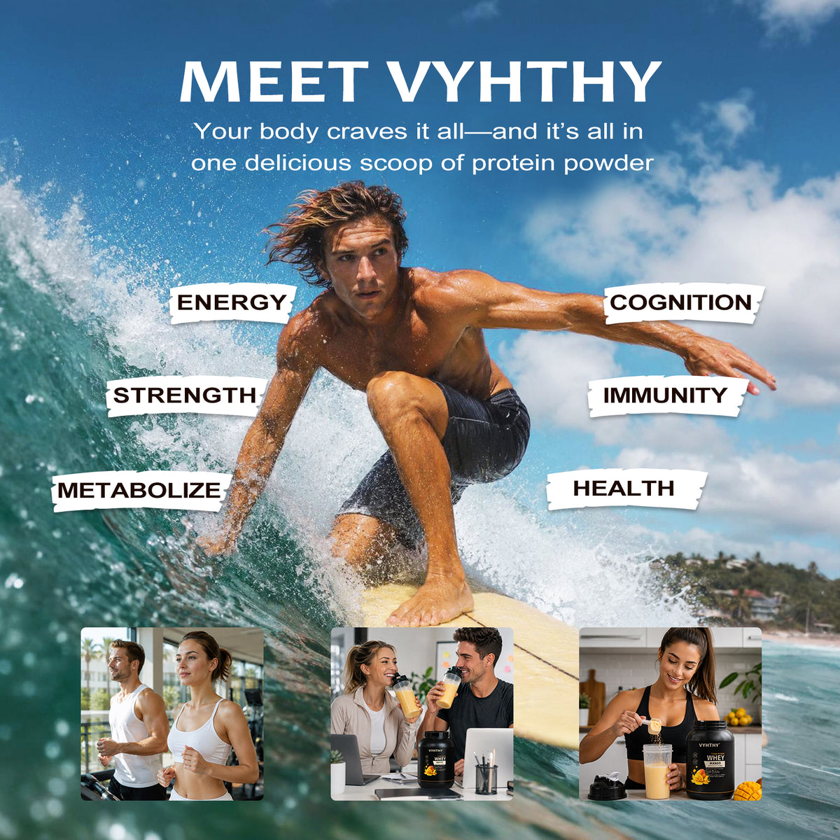 VYHTHY Titan Power Whey Protein Powder – Mango | 24g Protein, 5.5g BCAA, 11g EAA per Scoop | Whey Isolate Primary, Low Carb, No Added Sugar | 2 LB (30 Servings)