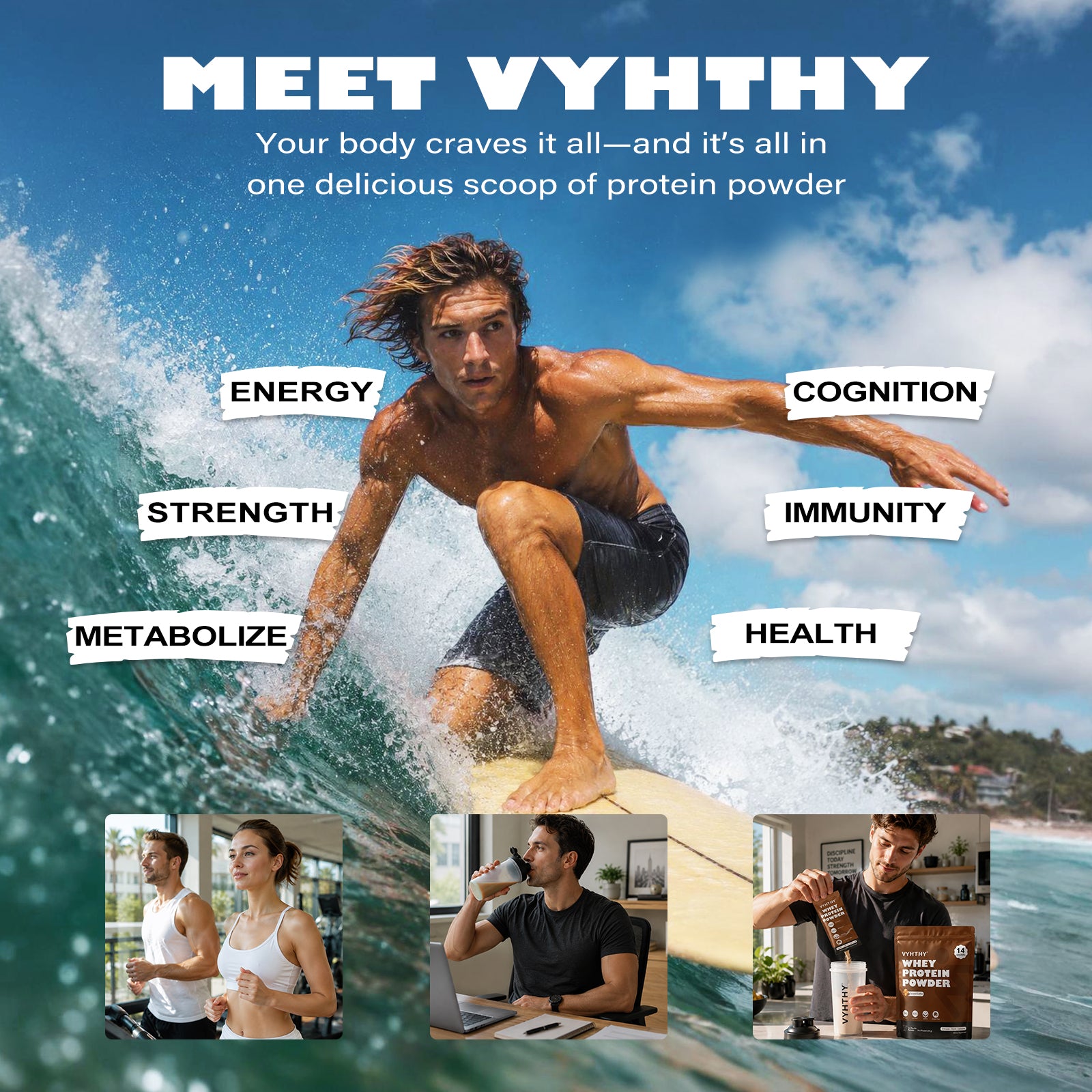 VYHTHY Caramel Coffee Whey Protein Powder Single Serve Packets, 24g Protein & 5.5g BCAAs Per Packet, Zero Added Sugar Portable Post-Workout Muscle Recovery Supplement, 14 Individual Packets Per Bag