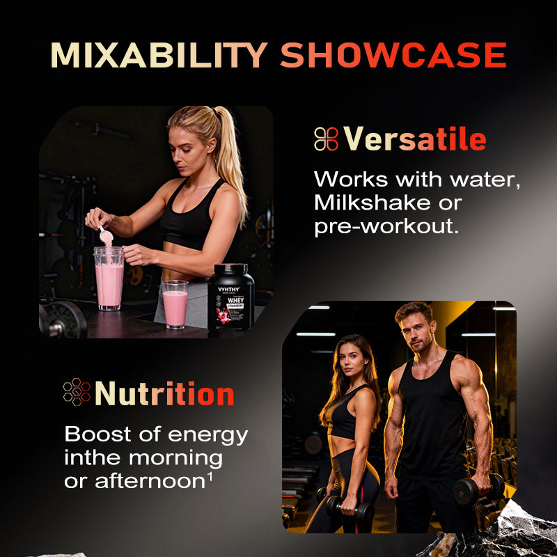 VYHTHY Strawberry Flavored Whey Protein Powder - 24g Protein per Serving - Suitable for pre- and Post-Workout Supplementation - Low Lactose, Gluten-Free, Natural Flavor (36 oz) - 30 Servings