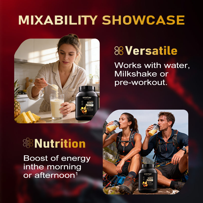 VYHTHY Pineapple Flavored Whey Protein Powder - 24g Protein per Serving - 5.5g branched-Chain Amino acids, Less Than 120 Calories, Gluten-Free, Low-Sugar Protein, (36 oz) - 30 Servings