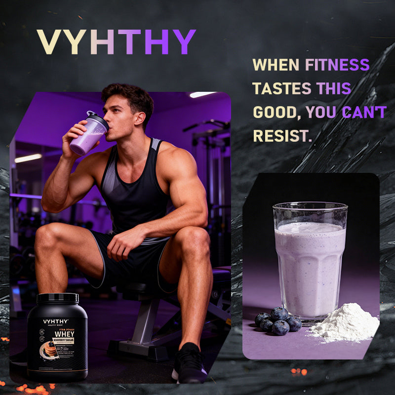 VYHTHY Blueberry Pancake Flavored Whey Protein Powder - 24g Protein per Serving - Suitable for pre- and Post-Workout Supplementation - Low Lactose, Gluten-Free, Natural Flavor (36 oz) - 30 Servings