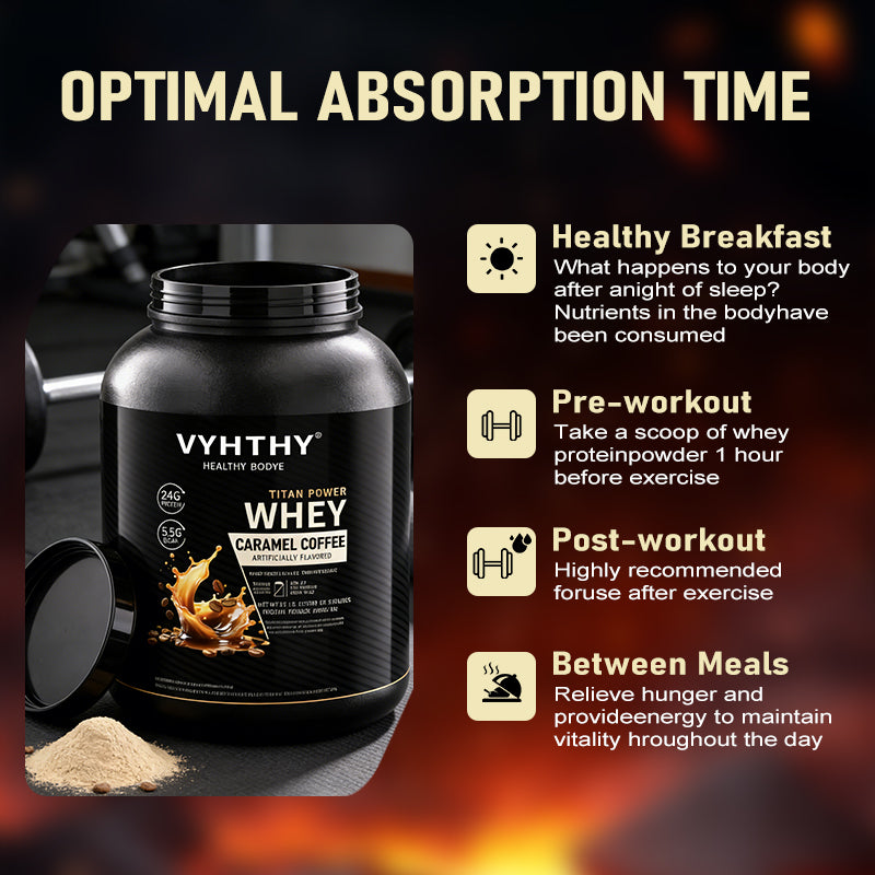 VYHTHY Caramel Coffee Flavored Whey Protein Powder - 24g Protein per Serving - Suitable for pre- and Post-Workout Supplementation - Low Lactose, Gluten-Free, Natural Flavor (56 oz) - 52 Servings