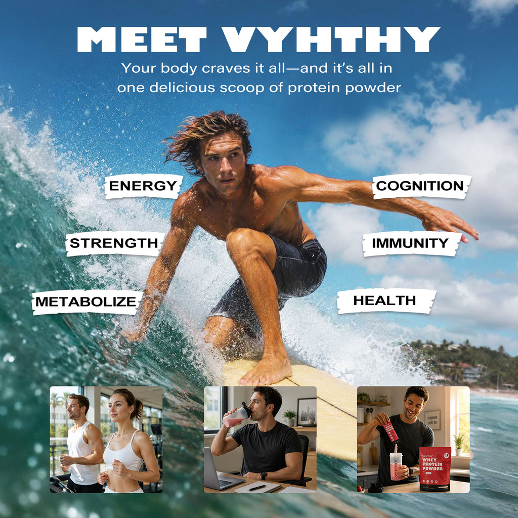 VYHTHY Strawberry Whey Protein Powder Single Serve Packets, 24g Protein 5.5g BCAAs Per Packet, Zero Added Sugar On-The-Go Muscle Recovery Supplement, 14 Individual Packets Per Bag