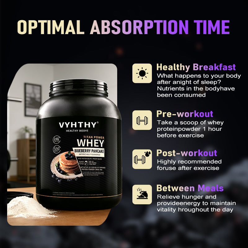 VYHTHY Blueberry Pancake Flavored Whey Protein Powder - 24g Protein per Serving - Suitable for pre- and Post-Workout Supplementation - Low Lactose, Gluten-Free, Natural Flavor (56 oz) - 52 Servings