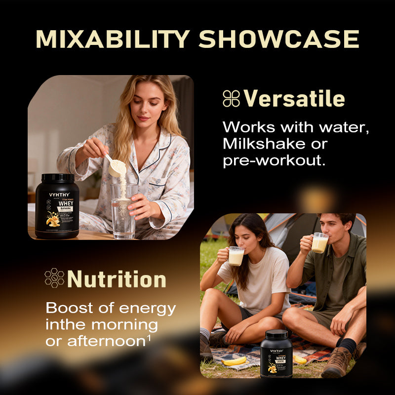 VYHTHY Banana Whey Protein Powder-24g of Protein Per Serving-Premium Whey Protein Powder for Pre Post Workout-Fast Absorbing Whey Concentrate-Low Lactose Gluten Free, Natural Flavored 2LB (36 oz)