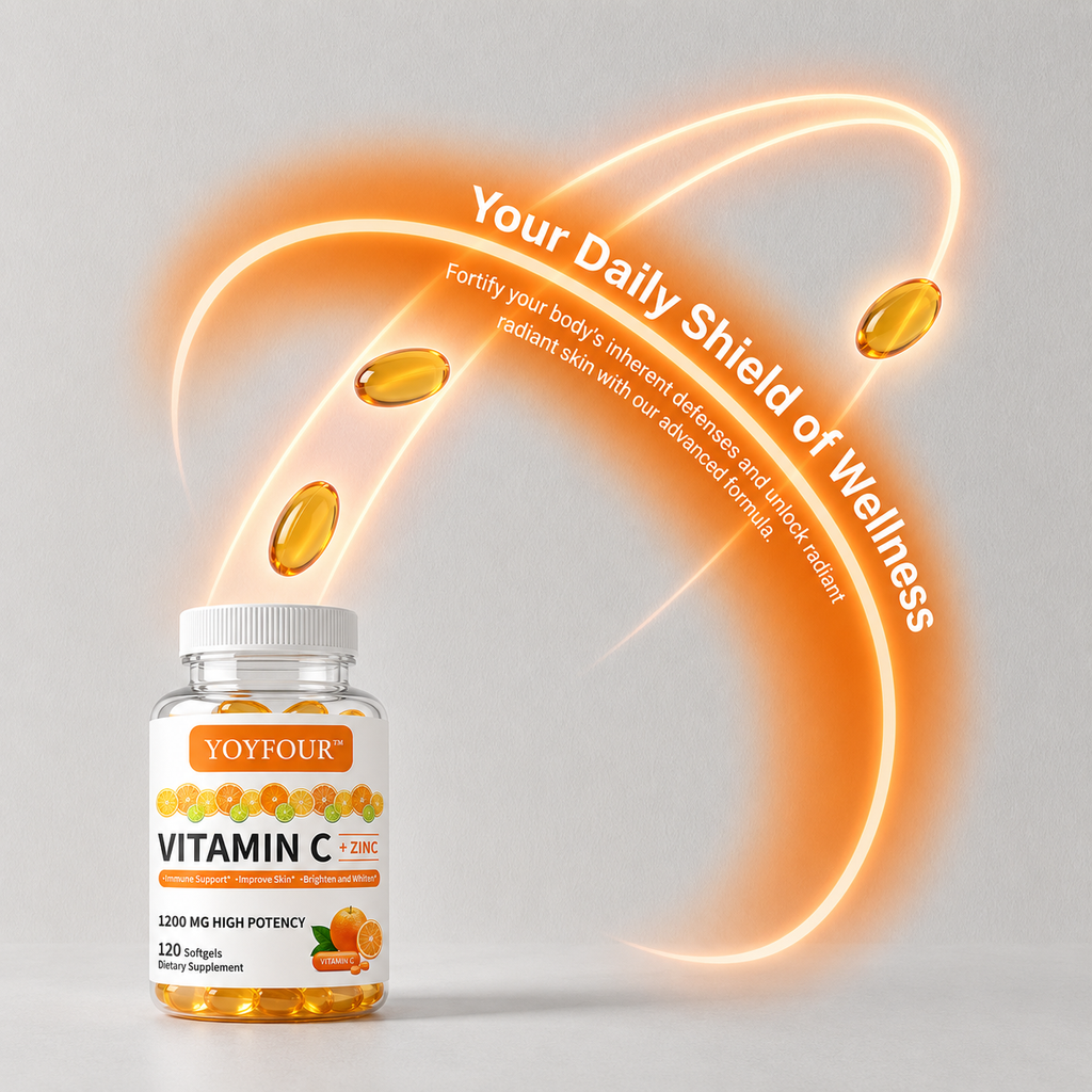 YOY Four Vitamin C with Zinc Supplement Softgels, 1200mg Vitamin C & 20mg Zinc Per Serving, Immune Support & Antioxidant Health, 120 Softgels