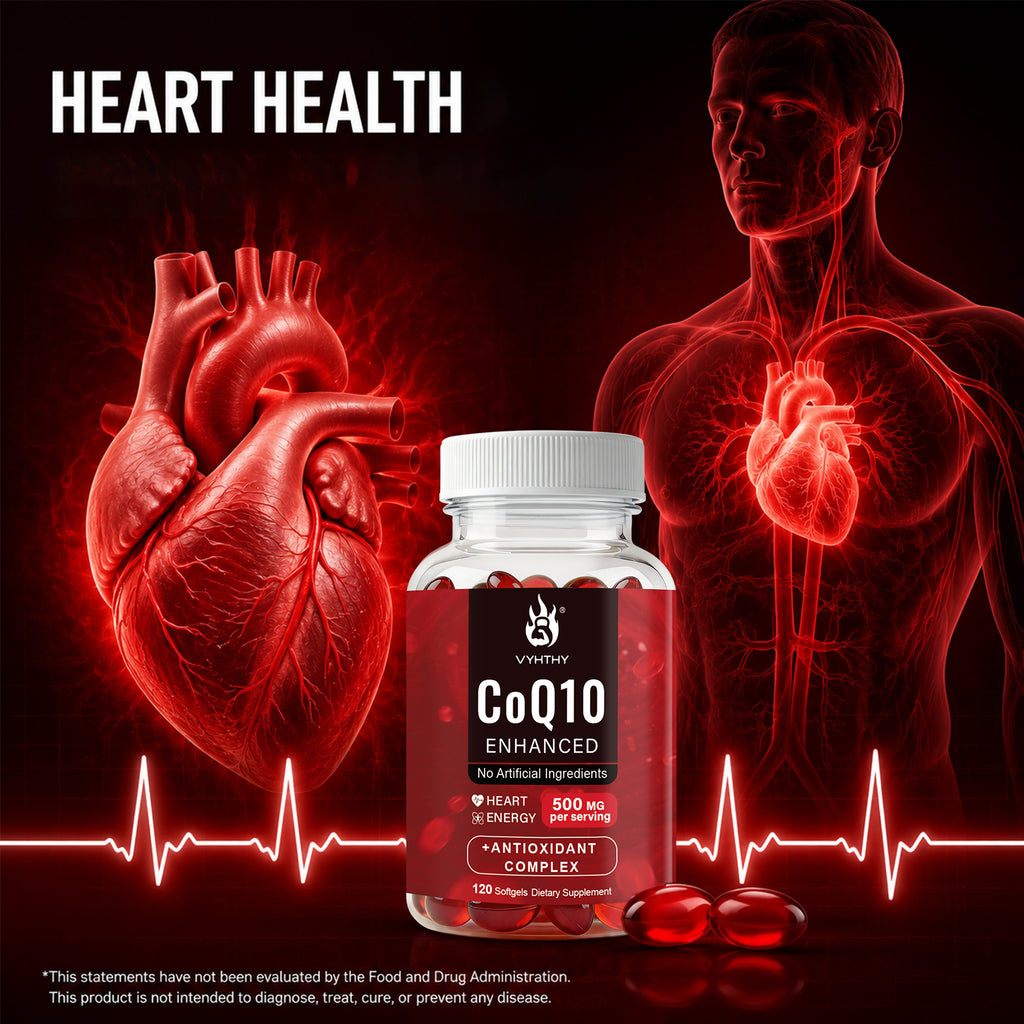VYHTHY High Absorption Ubiquinone CoQ10 500mg Complex Supplement with Bergamot, Trans-Resveratrol, Turmeric Extract | GMP Certified Heart & Cellular Energy Support, 120 Softgels No Artificial Ingredients