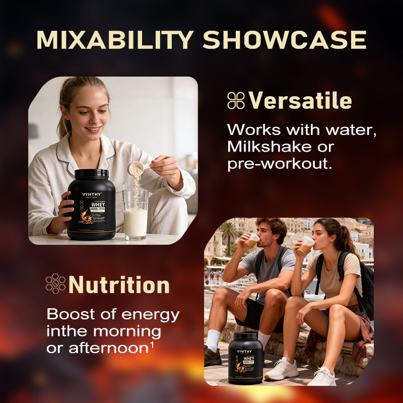 VYHTHY Caramel Coffee Flavored Whey Protein Powder - 24g Protein per Serving - Suitable for pre- and Post-Workout Supplementation - Low Lactose, Gluten-Free, Natural Flavor (36 oz) - 30 Servings