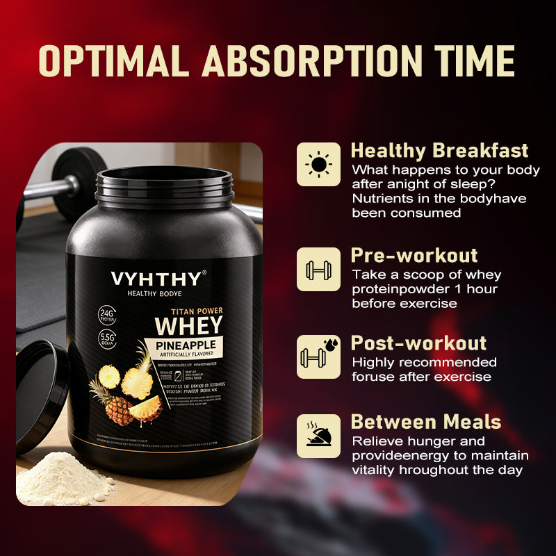 VYHTHY Pineapple Flavored Flavored Whey Protein Powder - 24g Protein per Serving - Suitable for pre- and Post-Workout Supplementation - Low Lactose, Gluten-Free, Natural Flavor (56 oz) - 52 Servings