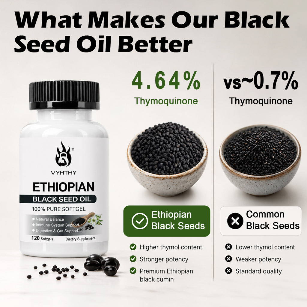 VYHTHY Ethiopian Black Seed Oil Softgels, Cold Pressed 100% Pure Nigella Sativa Supplement, Support Immune, Digestive Gut Health, Healthy Hair Skin & Nails, Non-GMO Gluten Free, 120 Softgels