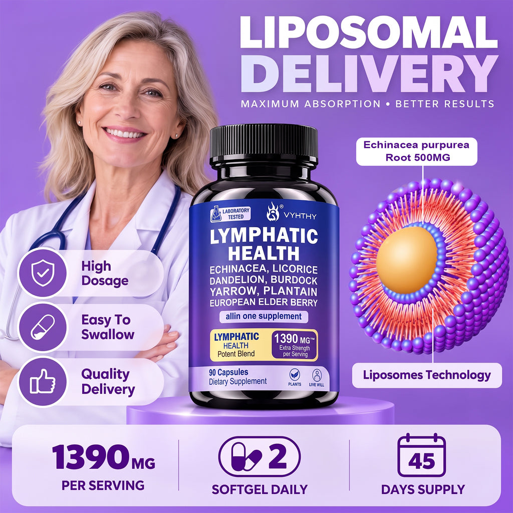 Lymphatic Drainage Support Supplement – 1390mg Herbal Cleanse with Echinacea, Dandelion, Burdock & Elderberry | Immune & Detox Support | 90 Capsules by VYHTHY