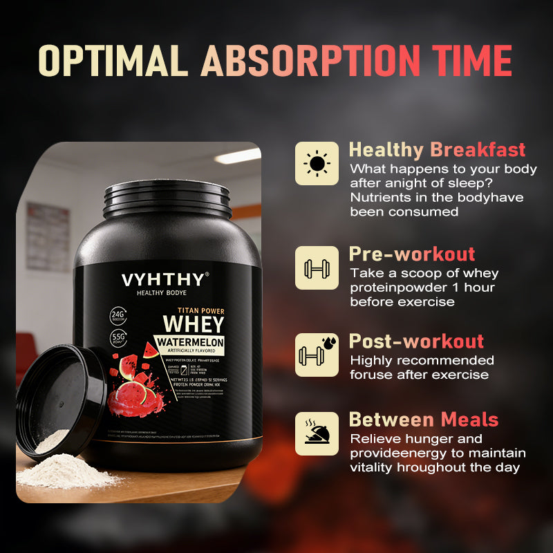 VYHTHY Watermelon Flavored Whey Protein Powder - 24g Protein per Serving - Suitable for pre- and Post-Workout Supplementation - Low Lactose, Gluten-Free, Natural Flavor (56 oz) - 52 Servings