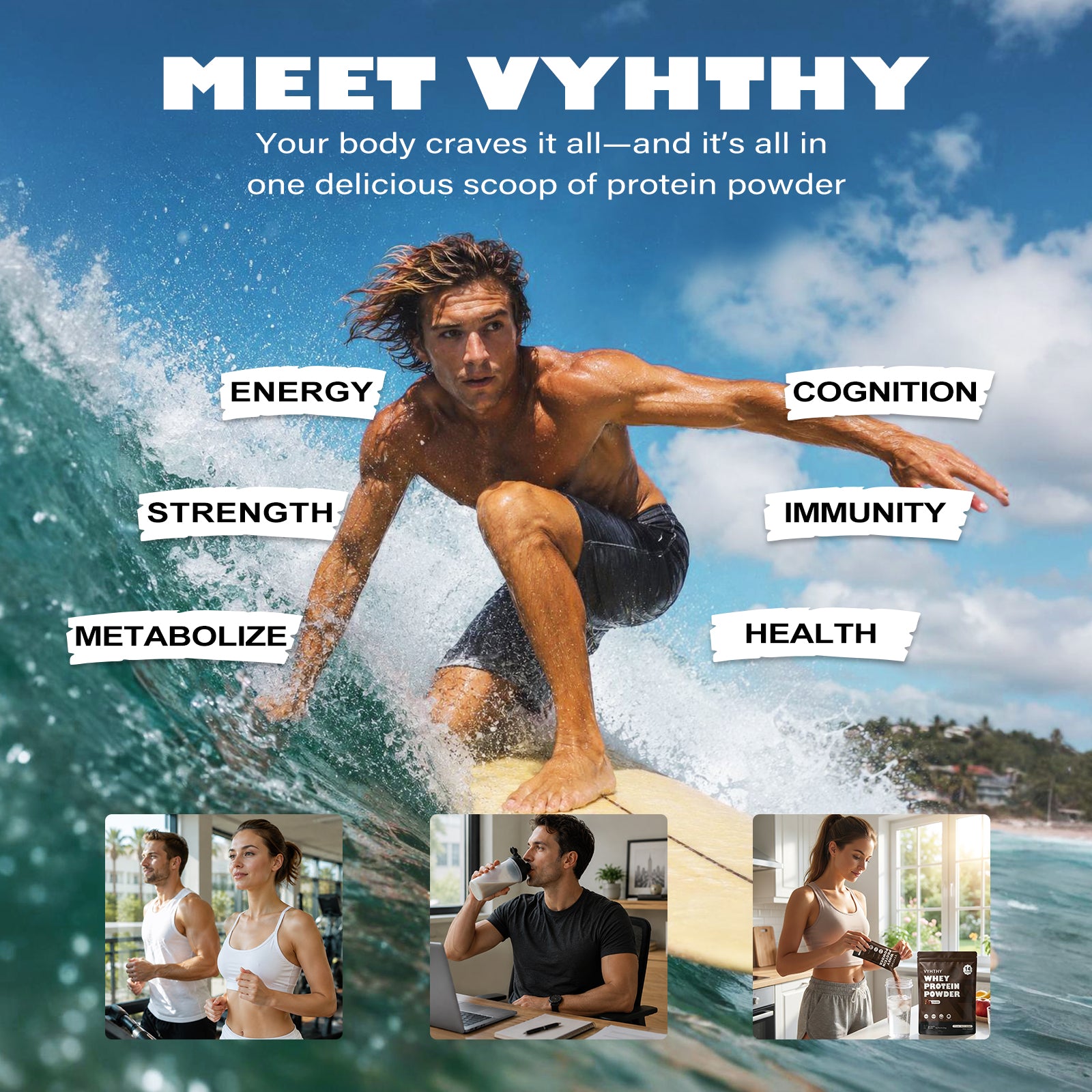 VYHTHY Chocolate Whey Protein Powder Single Serve Packets, 24g Protein & 5.5g BCAAs Per Packet, Zero Added Sugar Portable Post-Workout Muscle Recovery Supplement, 14 Individual Packets Per Bag