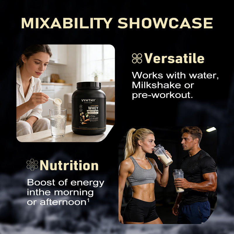 VYHTHY Vanilla Ice Cream Flavored Whey Protein Powder - 24g Protein per Serving - Suitable for pre- and Post-Workout Supplementation - Low Lactose, Gluten-Free, Natural Flavor (36 oz) - 30 Servings