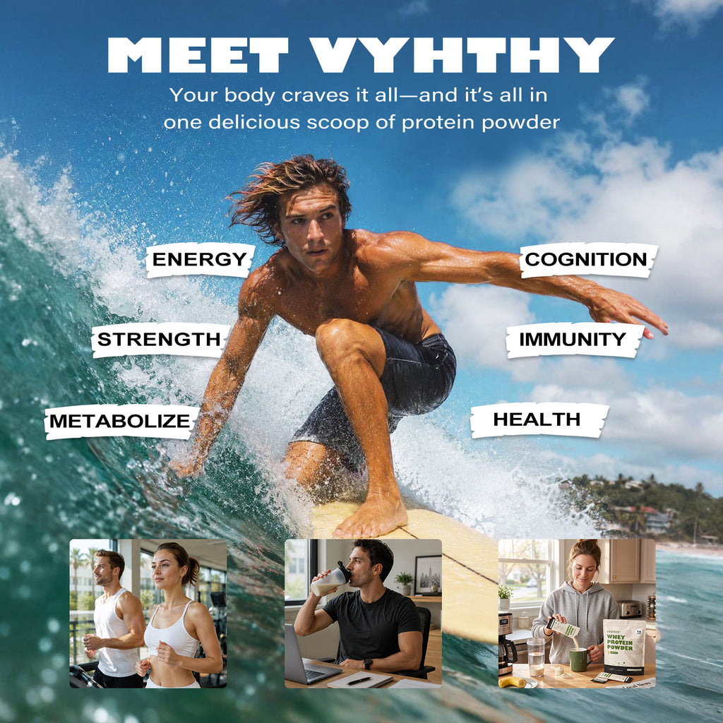 VYHTHY Vanilla Ice Cream Whey Protein Powder Single Serve Packets, 24g Protein & 5.5g BCAAs Per Packet, Zero Added Sugar Portable Post-Workout Muscle Recovery Supplement, 14 Individual Packets Per Bag