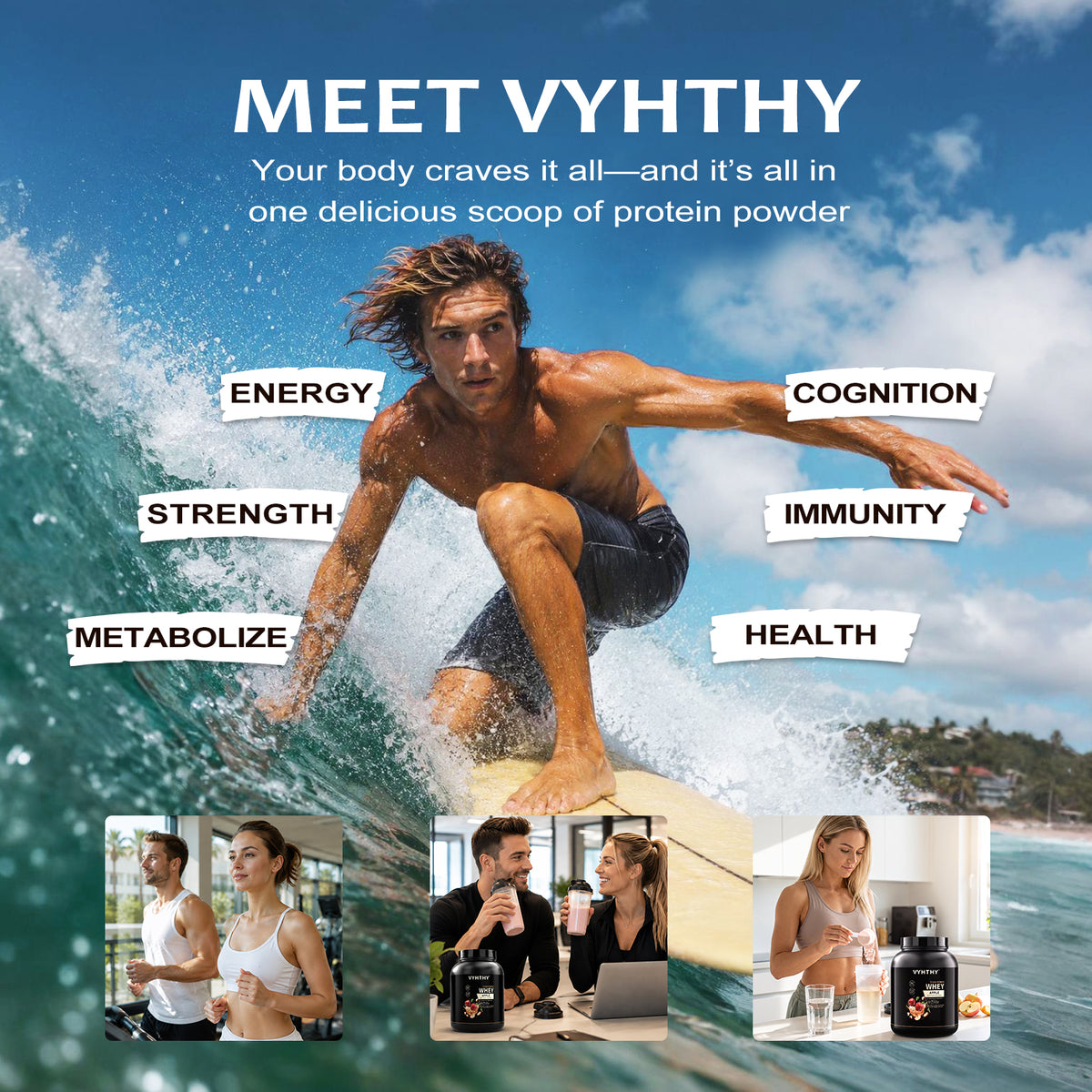 VYHTHY Titan Power Whey Protein Powder – Apple | 24g Protein, 5.5g BCAA, 11g EAA per Scoop | Whey Isolate Primary, Low Carb, No Added Sugar | 2 LB (30 Servings)