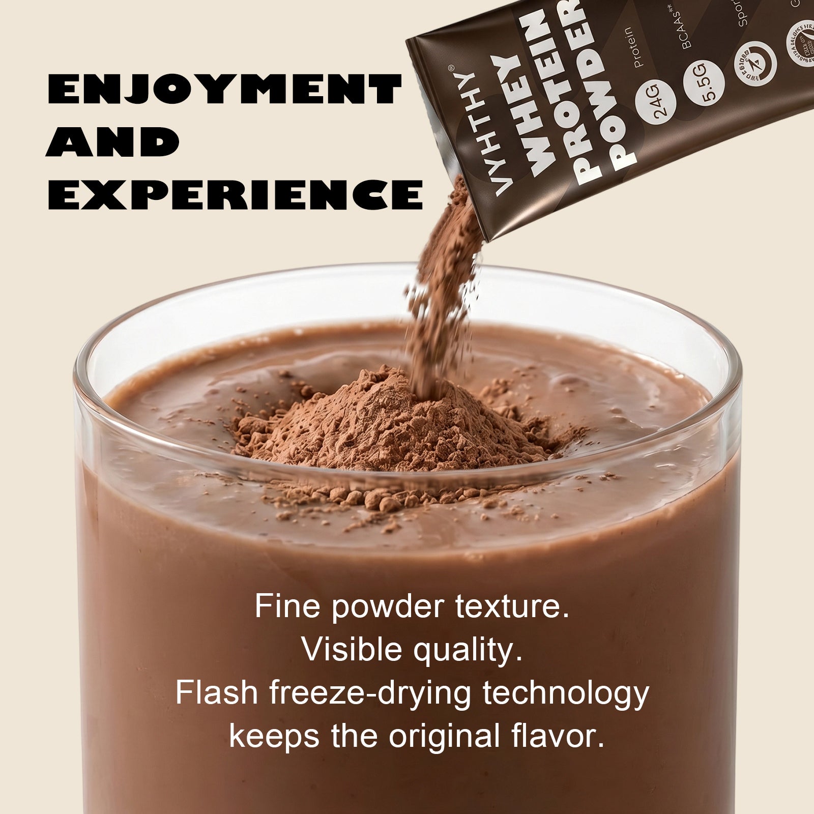 VYHTHY Chocolate Whey Protein Powder Single Serve Packets, 24g Protein & 5.5g BCAAs Per Packet, Zero Added Sugar Portable Post-Workout Muscle Recovery Supplement, 14 Individual Packets Per Bag