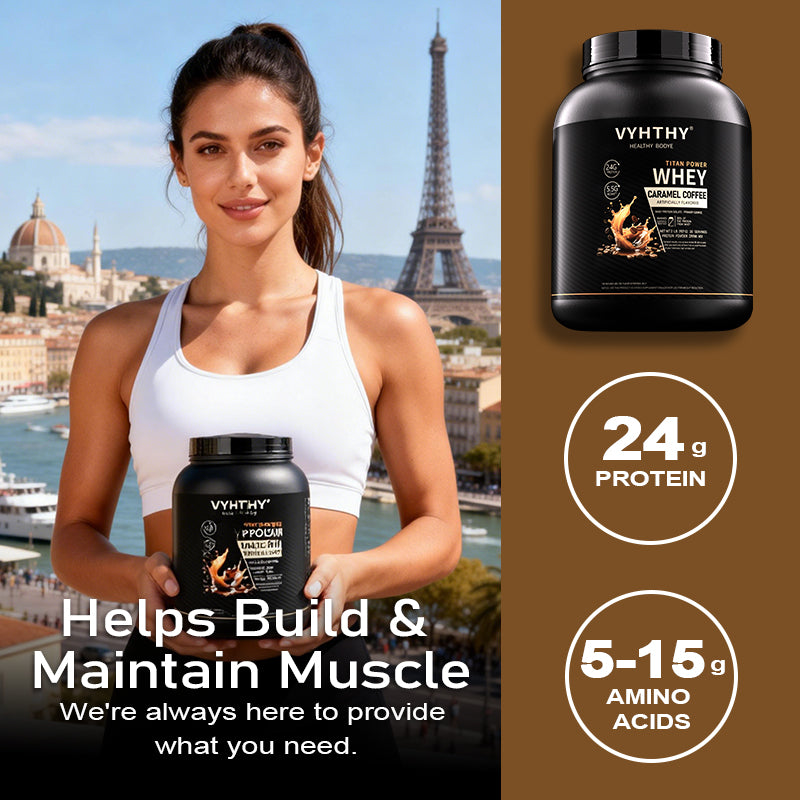 VYHTHY Caramel Coffee Flavored Whey Protein Powder - 24g Protein per Serving - Suitable for pre- and Post-Workout Supplementation - Low Lactose, Gluten-Free, Natural Flavor (36 oz) - 30 Servings