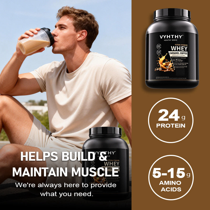 VYHTHY Caramel Coffee Flavored Whey Protein Powder - 24g Protein per Serving - Suitable for pre- and Post-Workout Supplementation - Low Lactose, Gluten-Free, Natural Flavor (56 oz) - 52 Servings