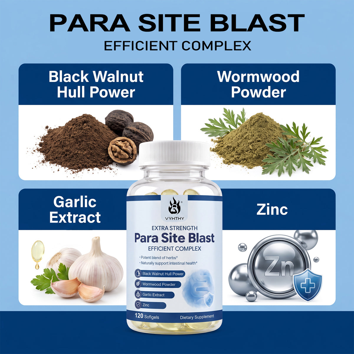 Parasite Cleanse for Humans – Gut Health & Intestinal Support Supplement with Wormwood, Black Walnut Hull, Clove & Garlic | VYHTHY 120 Softgels