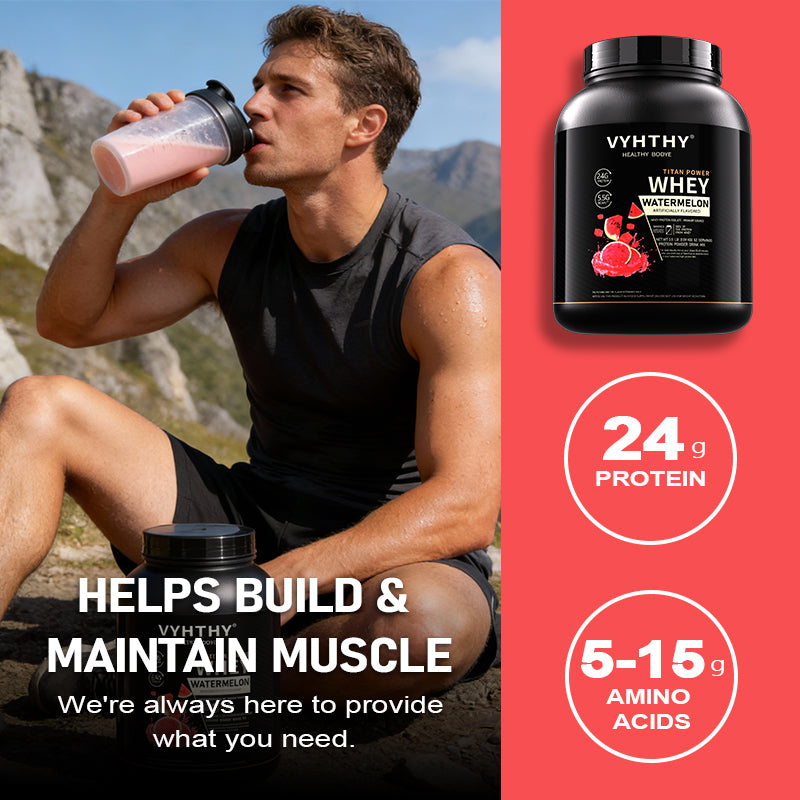 VYHTHY Watermelon Flavored Whey Protein Powder - 24g Protein per Serving - Suitable for pre- and Post-Workout Supplementation - Low Lactose, Gluten-Free, Natural Flavor (56 oz) - 52 Servings