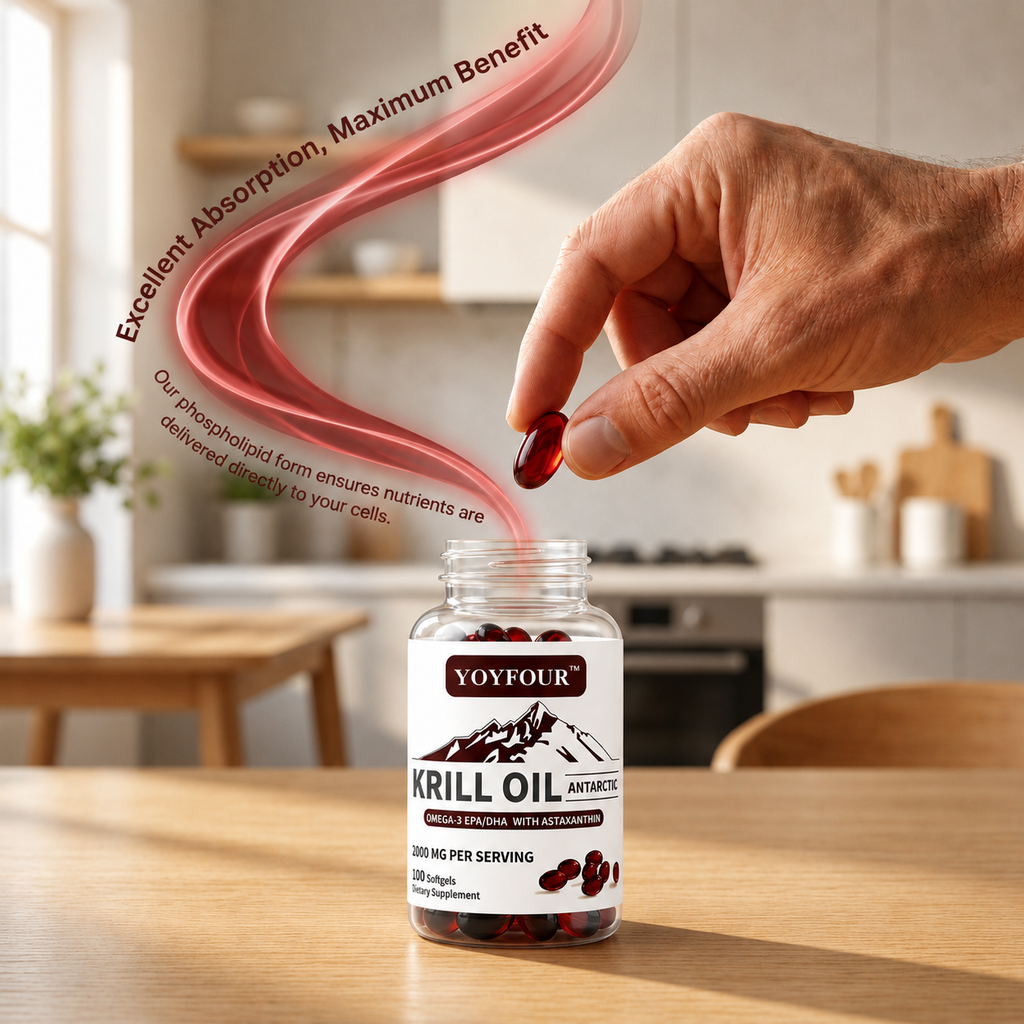 YOY Four Antarctic Krill Oil Softgels 2000mg, Omega-3 EPA DHA with Astaxanthin & Phospholipids, Supports Heart Brain Joint Immune Health for Men Women, 100 Count Dietary Supplement