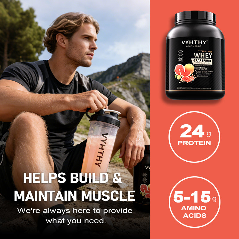 VYHTHY Grapefruit Flavored Flavored Whey Protein Powder - 24g Protein per Serving - Suitable for pre- and Post-Workout Supplementation - Low Lactose, Gluten-Free, Natural Flavor (56 oz) - 52 Servings