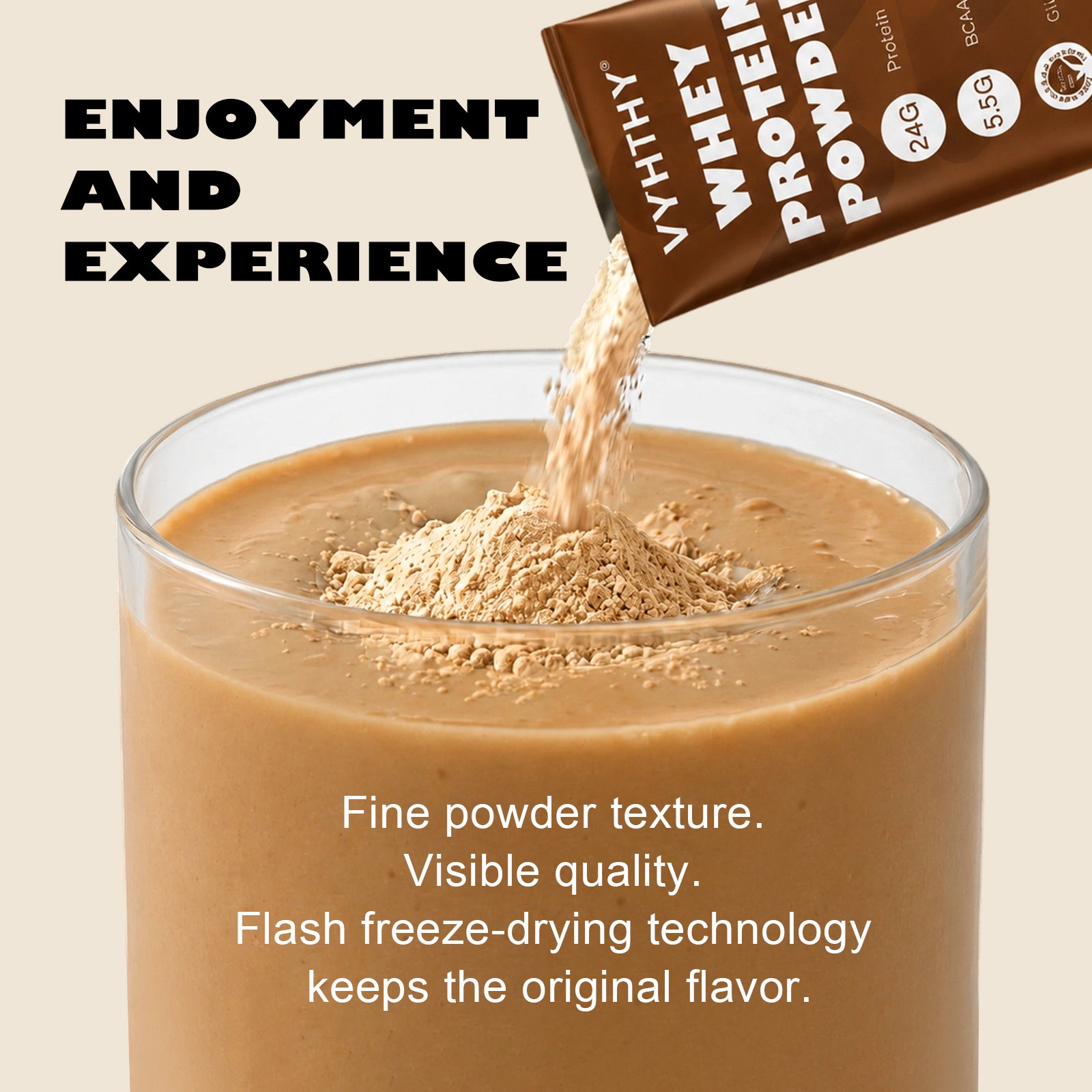 VYHTHY Caramel Coffee Whey Protein Powder Single Serve Packets, 24g Protein & 5.5g BCAAs Per Packet, Zero Added Sugar Portable Post-Workout Muscle Recovery Supplement, 14 Individual Packets Per Bag