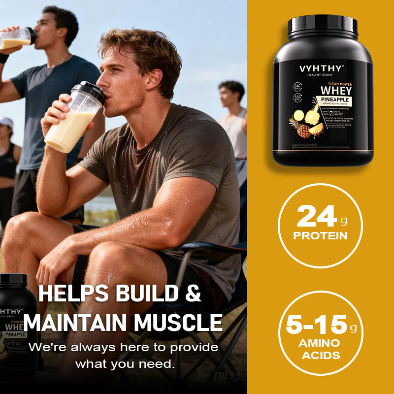 VYHTHY Pineapple Flavored Flavored Whey Protein Powder - 24g Protein per Serving - Suitable for pre- and Post-Workout Supplementation - Low Lactose, Gluten-Free, Natural Flavor (56 oz) - 52 Servings