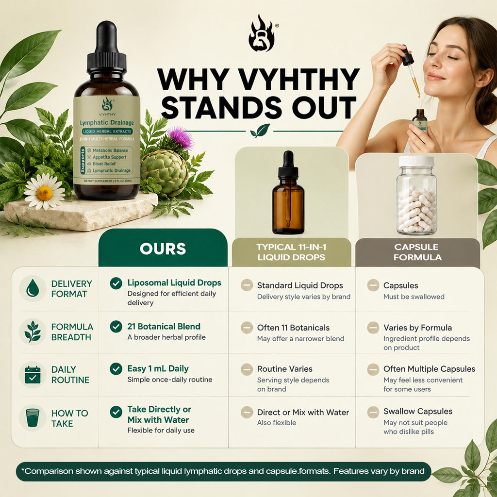 VYHTHY Lymphatic Drainage Drops – 21-in-1 Liquid Herbal Tincture with Liposomal Delivery | Supports Lymph Flow, Bloat Relief, Metabolism & Immunity | 2 FL.OZ.