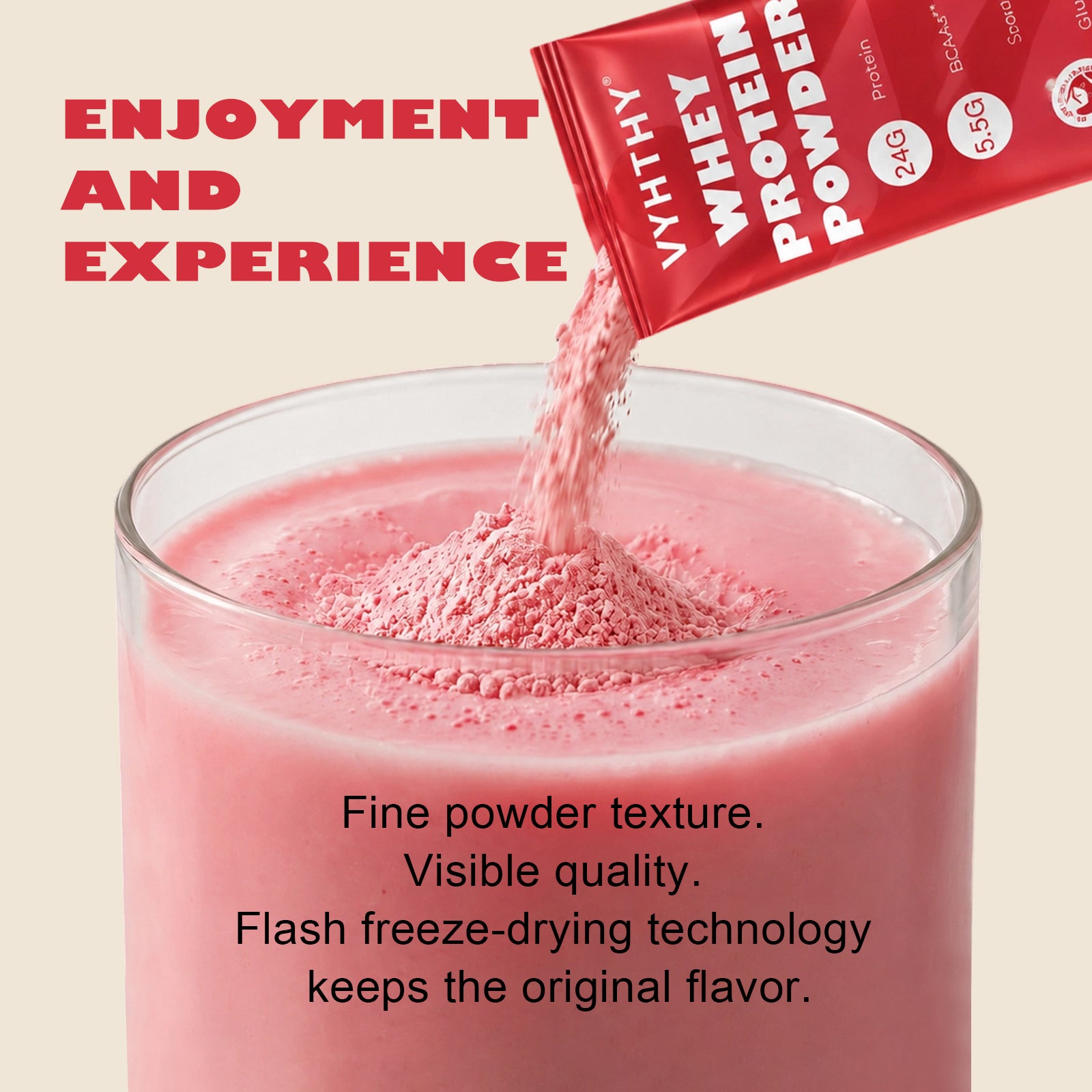 VYHTHY Strawberry Whey Protein Powder Single Serve Packets, 24g Protein 5.5g BCAAs Per Packet, Zero Added Sugar On-The-Go Muscle Recovery Supplement, 14 Individual Packets Per Bag
