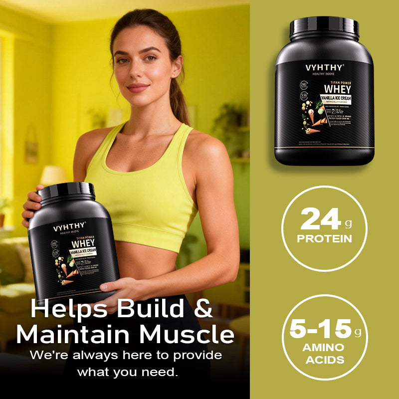 VYHTHY Vanilla Ice Cream  Flavored Whey Protein Powder - 24g Protein per Serving - Suitable for pre- and Post-Workout Supplementation - Low Lactose, Gluten-Free, Natural Flavor (56 oz) - 52 Servings