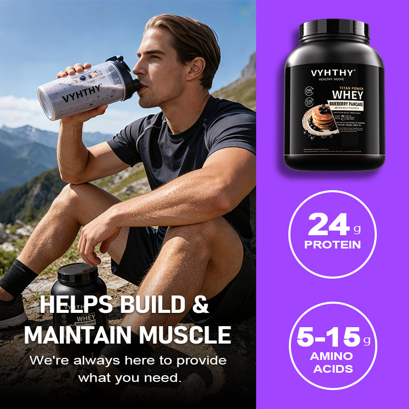 VYHTHY Blueberry Pancake Flavored Whey Protein Powder - 24g Protein per Serving - Suitable for pre- and Post-Workout Supplementation - Low Lactose, Gluten-Free, Natural Flavor (56 oz) - 52 Servings
