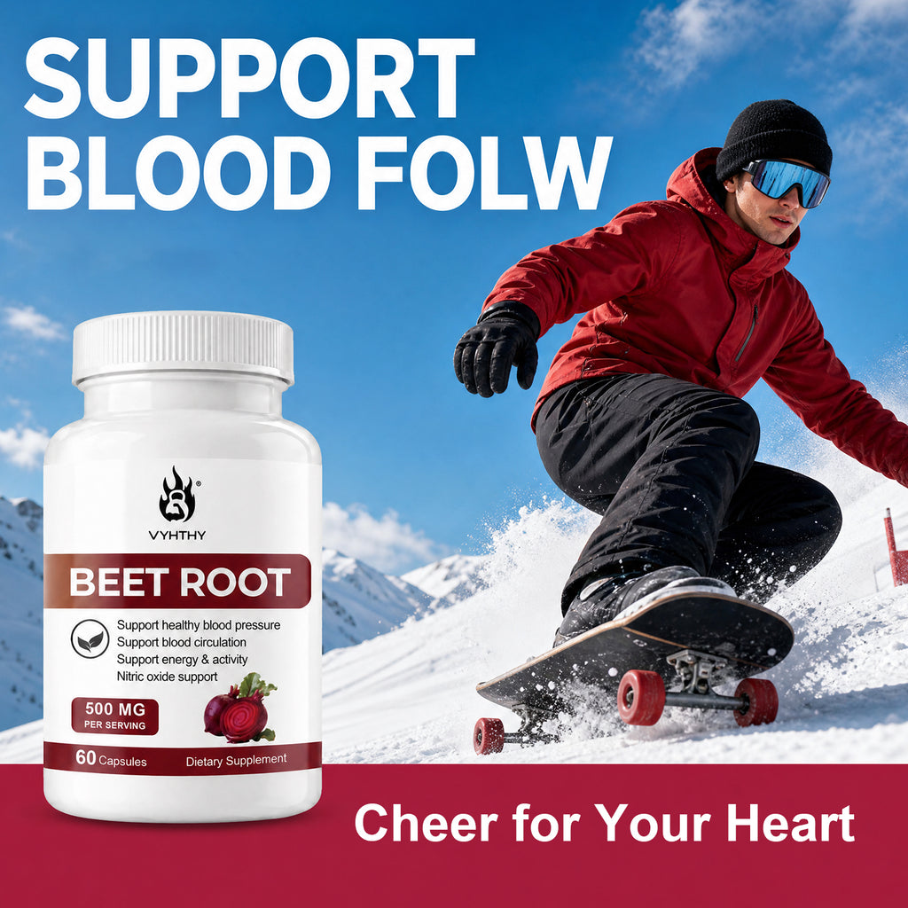 VYHTHY Beet Root Capsules 500mg Per Serving with Hawthorn Berry & L-Citrulline, Nitric Oxide Supplement for Healthy Blood Pressure, Blood Circulation & Natural Energy Support, 60 Capsules