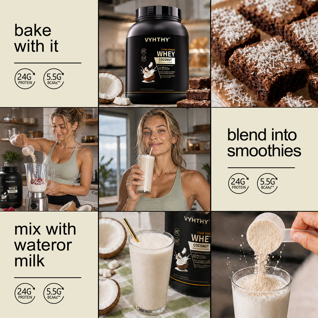 VYHTHY Titan Power Coconut Whey Protein Powder, 24g Protein & 5.5g BCAAs Per Scoop, Zero Added Sugar Post-Workout Muscle Recovery Supplement, 2LB 30 Servings Tub