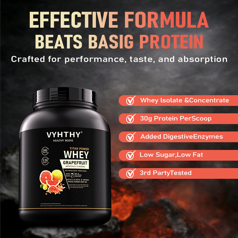 VYHTHY Grapefruit Whey Protein Powder-24g of Protein Per Serving-Premium Whey Protein Powder for Pre Post Workout-Fast Absorbing Whey Concentrate-Low Lactose Gluten Free, Natural Flavored (2LB, 36 oz)
