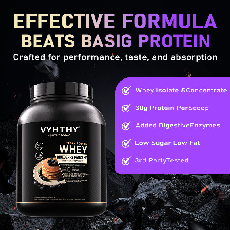 VYHTHY Blueberry Pancake Flavored Whey Protein Powder - 24g Protein per Serving - Suitable for pre- and Post-Workout Supplementation - Low Lactose, Gluten-Free, Natural Flavor (56 oz) - 52 Servings