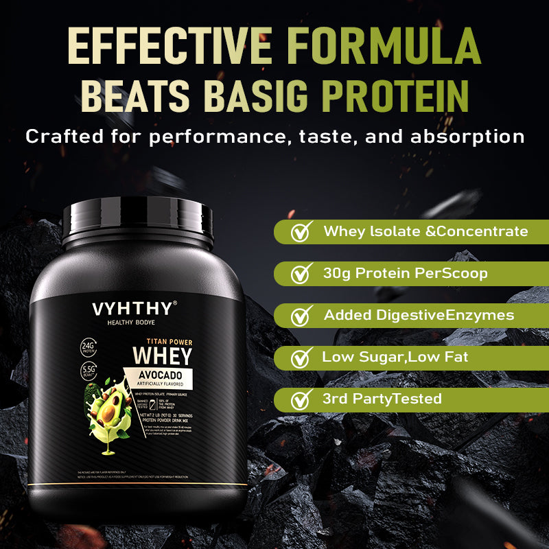 VYHTHY Whey Protein Powder-24g of Protein Per Serving-Premium Whey Protein Powder for Pre Post Workout-Fast Absorbing Whey Concentrate-Low Lactose Gluten Free, Natural Flavored (2LB, Avocado Flavor)