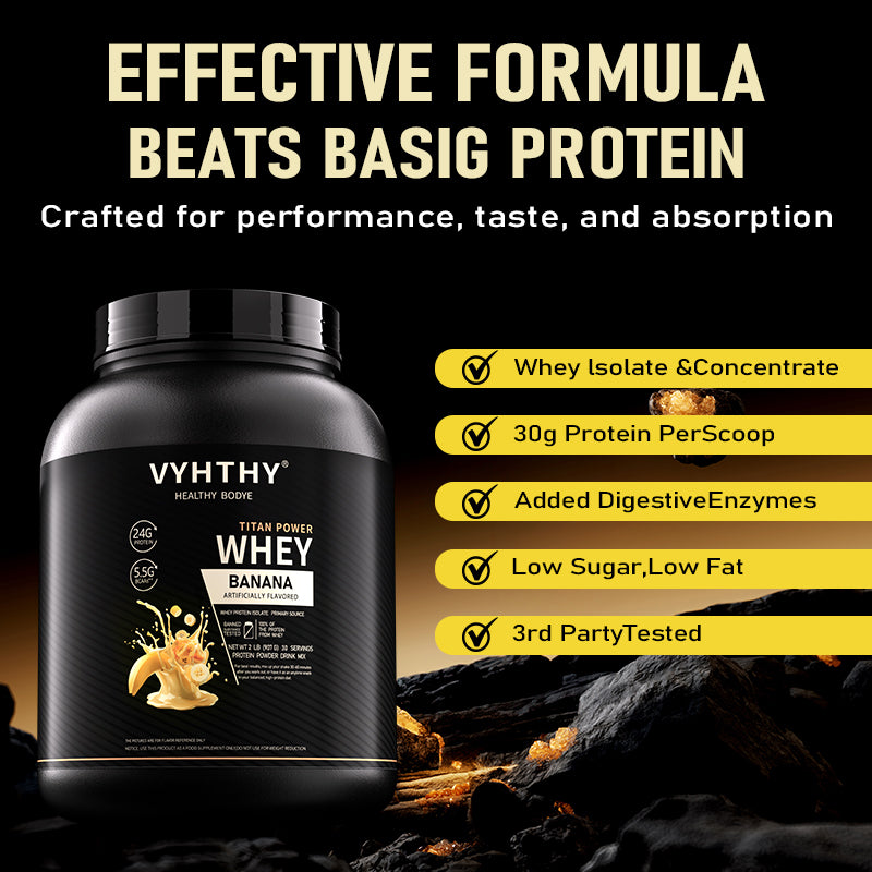 VYHTHY Banana Whey Protein Powder-24g of Protein Per Serving-Premium Whey Protein Powder for Pre Post Workout-Fast Absorbing Whey Concentrate-Low Lactose Gluten Free, Natural Flavored 2LB (36 oz)