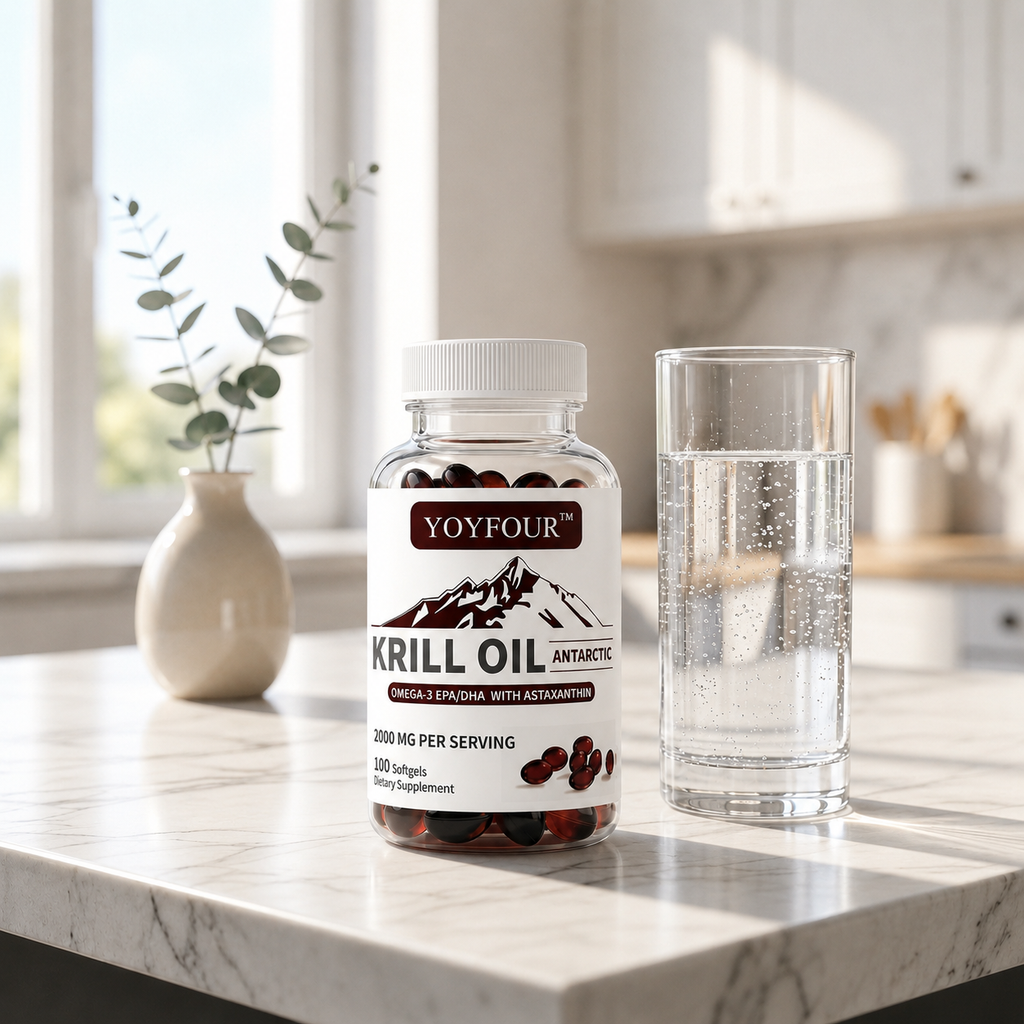 YOY Four Antarctic Krill Oil Softgels 2000mg, Omega-3 EPA DHA with Astaxanthin & Phospholipids, Supports Heart Brain Joint Immune Health for Men Women, 100 Count Dietary Supplement