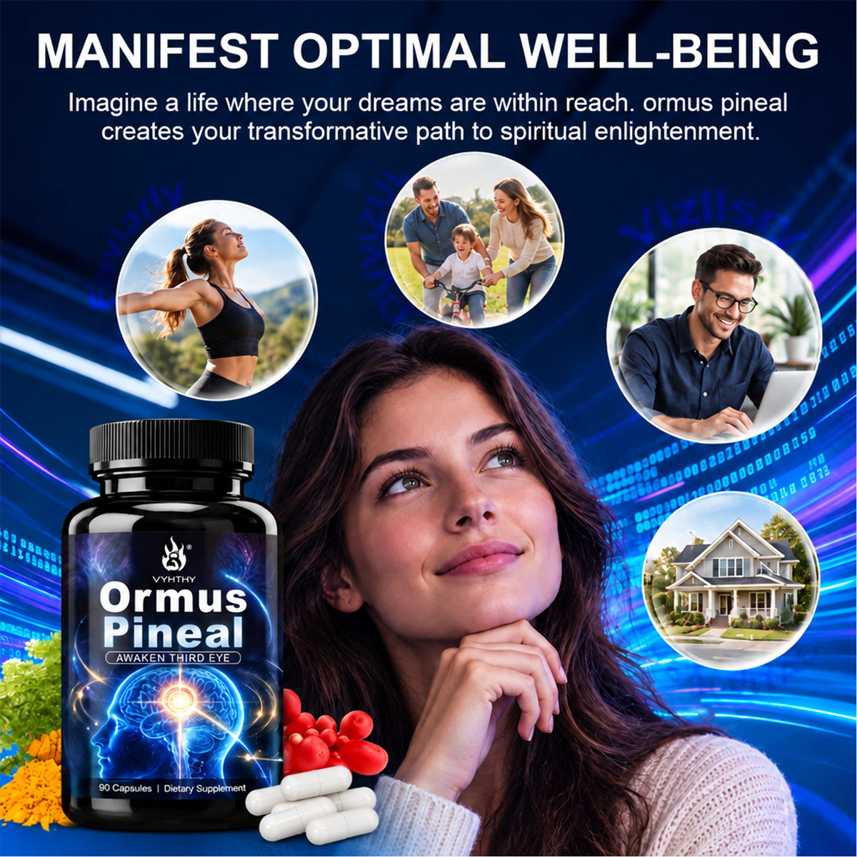 Ormus Pineal Gland Supplement – Third Eye Awakening & Pineal Decalcification Support | Spiritual Clarity, Intuition & Focus | 90 Capsules by VYHTHY