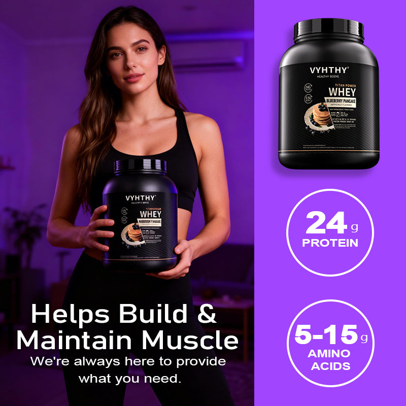 VYHTHY Blueberry Pancake Flavored Whey Protein Powder - 24g Protein per Serving - Suitable for pre- and Post-Workout Supplementation - Low Lactose, Gluten-Free, Natural Flavor (36 oz) - 30 Servings