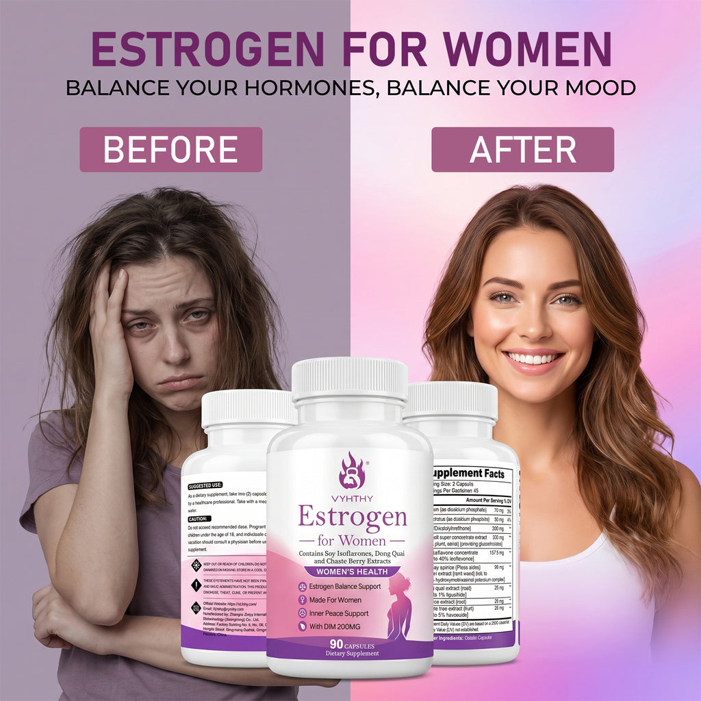 VYHTHY Natural Hormone Balance Estrogen Supplement for Women Over 40 | 200MG DIM Complex with Soy Isoflavones, Dong Quai, Chaste Berry & Norway Spruce, Support Menopause Comfort, Stable Mood & Daily Vitality, 90 Vegetarian Capsules
