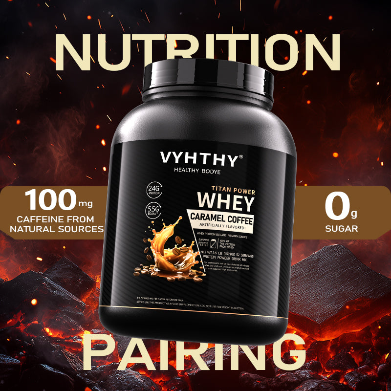 VYHTHY Caramel Coffee Flavored Whey Protein Powder - 24g Protein per Serving - Suitable for pre- and Post-Workout Supplementation - Low Lactose, Gluten-Free, Natural Flavor (56 oz) - 52 Servings