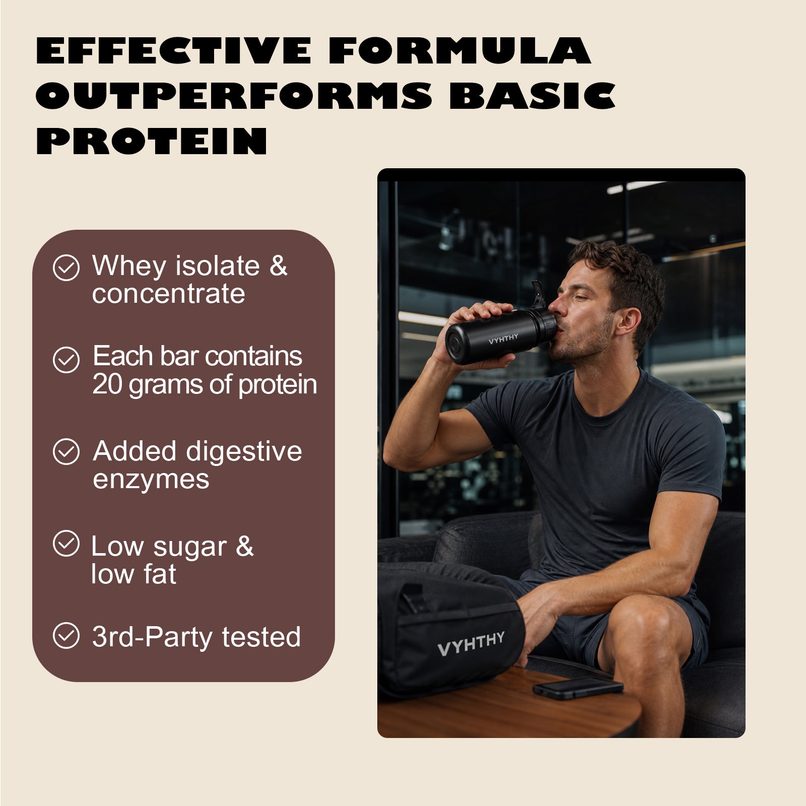 VYHTHY Chocolate Whey Protein Powder Single Serve Packets, 24g Protein & 5.5g BCAAs Per Packet, Zero Added Sugar Portable Post-Workout Muscle Recovery Supplement, 14 Individual Packets Per Bag