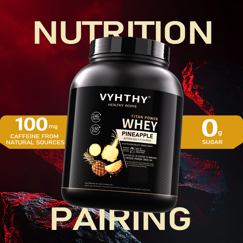 VYHTHY Pineapple Flavored Flavored Whey Protein Powder - 24g Protein per Serving - Suitable for pre- and Post-Workout Supplementation - Low Lactose, Gluten-Free, Natural Flavor (56 oz) - 52 Servings
