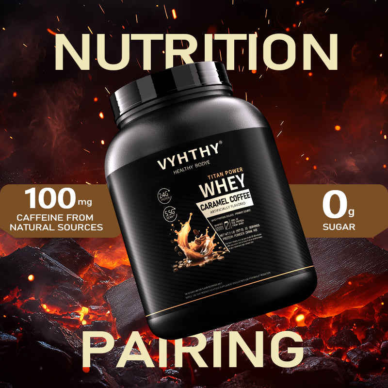 VYHTHY Caramel Coffee Flavored Whey Protein Powder - 24g Protein per Serving - Suitable for pre- and Post-Workout Supplementation - Low Lactose, Gluten-Free, Natural Flavor (36 oz) - 30 Servings